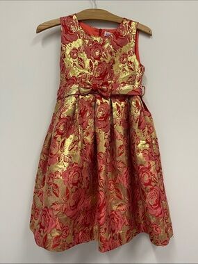 Rachel Riley Girls' Red and Gold Floral Bow Dress size 8Y